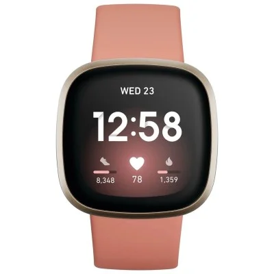 Fitbit Watch Versa 3 Fitness Aluminum Wristband With Heart Rate Tracket - Pink Clay/Soft Gold Aluminum